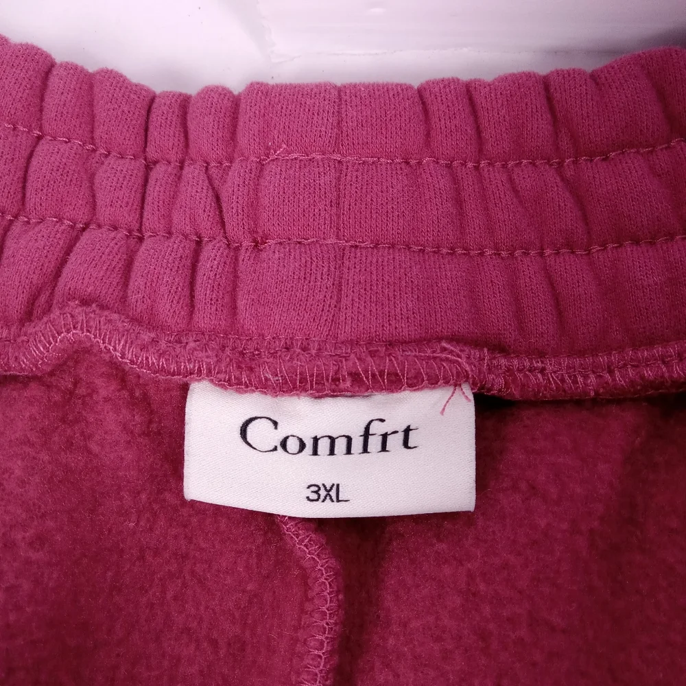 Comfrt Fleece Jogger Sweatpants Size 3XL Burgundy Magenta Loungewear Cozy Travel